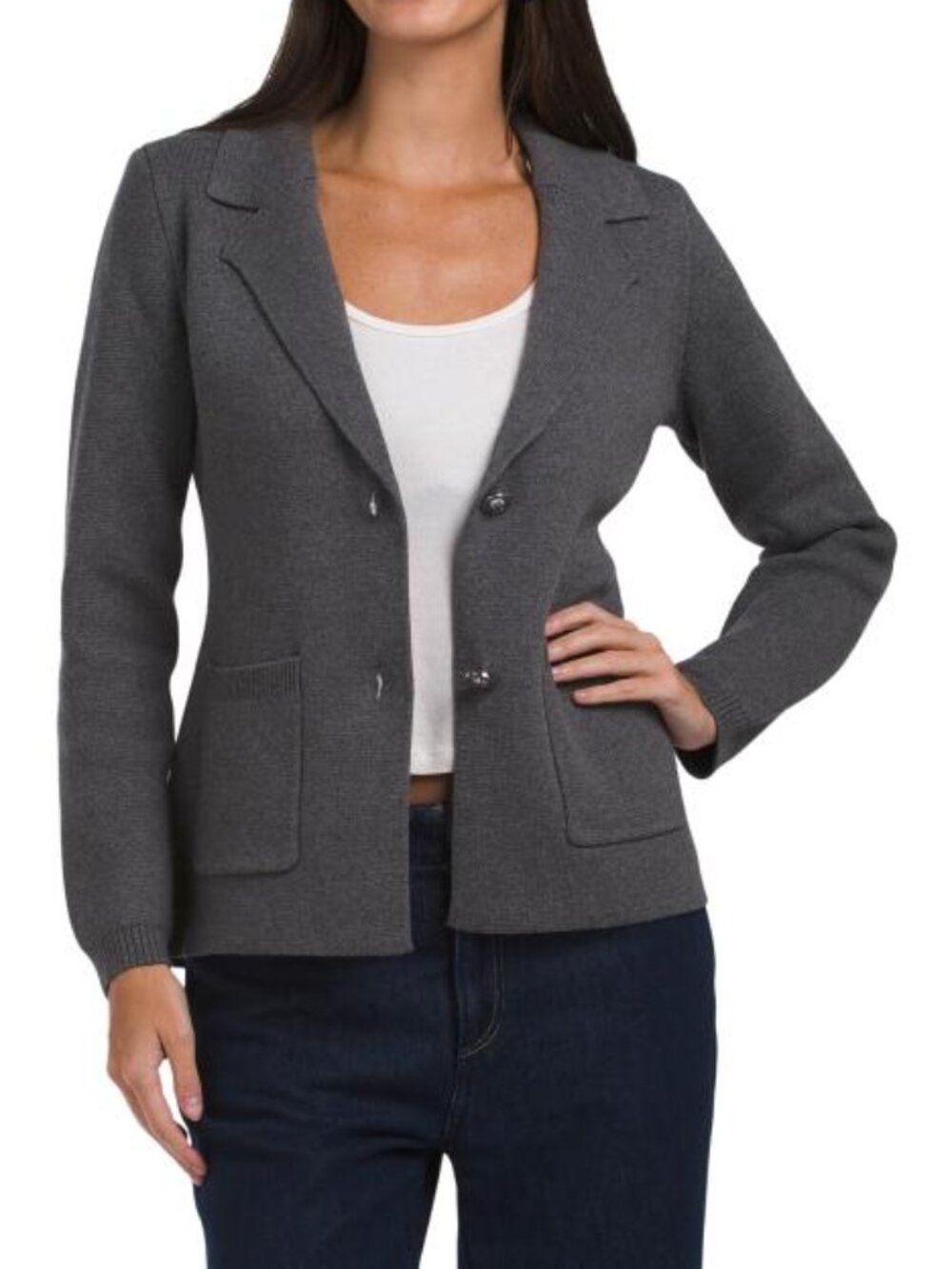 ELIE TAHARI Long Sleeve Notch Collar Button Down Jacket With Front Patch Pockets